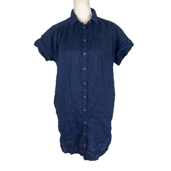 J. Crew Baird McNutt Irish Linen Button Shirt Dress Navy Relaxed Size XS - Picture 2 of 7